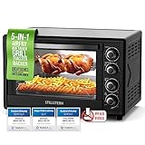 Stillstern Minibackofen mit Umluft (45L) Deutsche Version, 2x Backblech, Ofenhandschuhe, Rezeptheft, Drehspieß, Innenbeleuchtung, 2000W, Toaster Grill Pizzaofen Mini Backofen ideal für Camping
