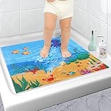 Duschmatte rutschfest 60x60cm(Quallen Motiv), Sicherheits Antirutschmatte Dusche mit Ablauflöchern, BPA frei, PVC-Luffa Badewannenmatte für Duschraum und Nassbereiche, Bedruckte Duscheinlage