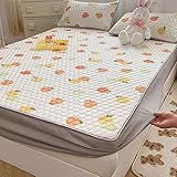 Spannbettlaken Boxspringbett Wasserbett 150 x 200 cm, Sommer-Eisseide-Latex-Spannbettlaken und Kissenbezüge, Cartoon-Tagesdecke, Matratzenschutzbezug für Kinderzimmer, Mandarine