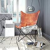 Akzentstuhl im modernen Stil für Wohnzimmer,Dekorative Sitzgelegenheiten, Butterfly-Sessel Braun Echtleder,für Wohnzimmer, Schlafzimmer, Büro 74 x 66 x 90 cm (L x B x H)