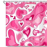 Dongbei Niedlicher Duschvorhang, rosa Cartoon abstrakte Herzen Duschvorhang für Badezimmer Rosa Rot Valentinstag Retro Glamouröses Mädchen 00er 90er Badezimmer Vorhang 12 Haken 183 x 183 cm