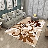 Kunsen Living floorschreibtisch teppichRotbraune Blumen Dekoration Wohnzimmer Teppich rechteckig kann angepasst werdenteppichläufer waschbar140x200cm