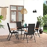 JUNZAI 5-TLG. Garten-Essgruppe, Gartentisch Mit Stühlen Set, Gartenmöbel Set, Sitzgarnitur Garten, Esstisch Stühle Set, Gartensitzgruppe, Garten Möbelsets, Schwarz und Braun