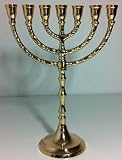 Clever-Deko 7-armig Menorah Davidleuchter Kerzenleuchter Kerzenständer Messing Farbe: Gold Antik Menora