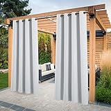 PONY DANCE Outdoor Vorhang Wetterfest mit Ösen 2er Set Outdoorvorhänge für Sichtschutz & Sonnnenschutz Balkon Vorhang Wasserdicht Outdoor Gardinen Pavillon & Terrasse, H 243 x B 132 cm, Grau-weiß