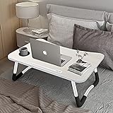A3A ACADGQ Laptoptisch, Laptop Betttisch Klappbar, Notebook Tisch mit 4 USB-Ladeanschluss, Schublade, Pad-Ständerut, Tassenschlitz, für Bett, Sofa, Boden (60x40cm,Weiß)