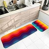 Banemi Antirutschmatte für Teppich, Teppich Küche Vintage Bunt Regenbogen Farbwellenmuster 40X60cm+40X120cm Heimtextilien