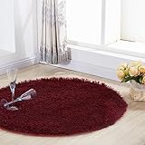 FNTSMA Flauschige runde Mattenteppiche für Wohnzimmerdekoration, Heimteppich, Kinderzimmer, Lange Plüschteppiche für Schlafzimmer, zottelige Teppiche, Weiß-Weinrot, 80 x 80 cm