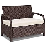 GIANTEX Gartenlounge Gartensofa 2 Sitzer, Rattansessel Lounge Sofa Outdoor mit Sitzkissen, Balkon Sofa Rattan Gartenmöbel, Terrassen Sofa bis 200 kg belastbar, 108 x 65 x 83 cm