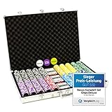 Nexos Pokerkoffer 1000 Chips Laser Pokerchips Poker Komplett Set Alu-Koffer, Chips mit Metallkern 12g inkl. Kunststoffkarten und weiterem Zubehör