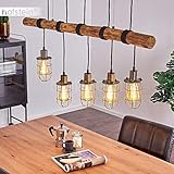 Pendelleuchte Adama aus Holz/Metall in Braun/Schwarz/Grau, Hängelampe m. verstellbaren Leuchtenschirmen, 5 x E27 max. 42 Watt, Hängeleuchte mit Holzbalken im Retro/Vintage-Design, LED geeignet