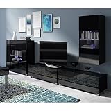 Lomadox Wohnwand Set in schwarz Hochglanz mit LED Beleuchtung, B/H/T ca. 315/200/43 cm