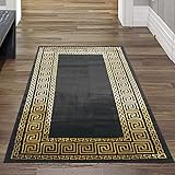 Teppich-Traum Bettvorleger mit klassischer Bordüre in schwarz Gold, Größe 80x150 cm