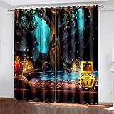 MAYNUO Vorhänge Blickdicht 3D Kreative Pflanze See Gardinen Verdunkelungsvorhänge 200x214 cm Verdunklungsvorhänge Ösen, Drucken Curtains Für Schlafzimmer Wohnzimmer Deko, Verdunklungsgardine 2Er Set