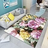 DJHWWD Carpet Teppich Für Schlafzimmer Teppich Dekoration Rosa Minimalist Isches Blumen Muster Teppich-Restaurant 140X200Cm Waschbarer Teppich Rosa
