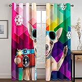 Vorhänge Schlafzimmer 3D Mehrfarbiger Geometrischer Cartoon-Hund Blackout Curtain Verdunkelung 220x210 cm Gardinen Blickdichte Vorhänge Schlafzimmer Ösen Thermo Vorhang, Mit Muster Für Fenster Wohn