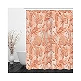 Shower Curtains Polyester, Duschvorhang Motiv Meer Orange Seestern Pferdemuschel Duschvorhang 150x180 Bad Vorhang Badezimmer Deko