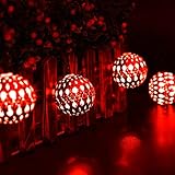 SHANJIA Solar String Lichter, 12M 100LED Globe Fairy String Lichter Solar Powered Orb Solar Ball Outdoor String Lichter Solar Metall Ball Lichter wasserdicht für Garten (Rot)