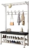 LYXMAS Garderobe mit Schuhablage, Bodengarderobe for Flur, Garderobe mit Sitzbank, Schuhablage mit 9 abnehmbaren Haken, Möbel for die Eingangshalle, Metallstruktur (Color : F, Size : 60x32x172CM)