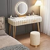 BUJOG Schminktisch mit beleuchtetem Spiegel, moderner Schminktisch mit Schubladen, Schminktisch mit gepolstertem Hocker für Frauen, Schlafzimmer (Größe: 100 cm)