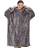 Tuopuda Übergroße Hoodie Sweatshirt Damen Herren Decke Sweatshirt Pullover mit Kapuze Langarm Kapuzenpullover Oversized Pulli mit Taschen Super Weiche Gemütliche Warme Riesen-Hoodie Shirt, Grau