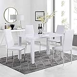 GOLDFAN Esstisch mit 4 Stühlen Rechteckiger Esstisch aus Holz Moderner Küchentisch Esszimmerstuhl aus Leder Küchen Stuhl, Weiß