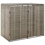 BULANED Mülltonnenbox für 2 Tonnen, Mülltonnenverkleidung, Gerätebox, Müllbox, Mülltonne, Mülleimer Trennsystem, Mülltonnenboxen,Grau 140x80x117 cm Poly Rattan