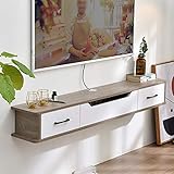 Wandmontierter TV-Schrank mit Schublade, Wandregal, schwebendes Regal, hängender Wandschrank, Set-Top-Box, Router, CD-DVDs, Aufbewahrungsschrank, TV-Konsole, TV-Medienständer, TV-Regal/Holzf