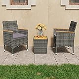 ZEYUAN 3-TLG. Bistro-Set, Balkonmöbel, Balkon Möbel, Balkon Sitzgruppe, Gartenmöbel, Sitzecke Garten, Terrassen Möbel, Balkonset, Poly Rattan und Akazienholz Grau