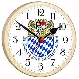 SELVA Bayernuhr mit Wappen – Rückwärtsläufer-Uhr – Geeignet für Hobbyraum, PARTYKELLER, als witziges Überraschungsgeschenk etc. – Made IN Germany – Kiefer-Gehäuse – Maße: Ø: 16,5 cm – C345434