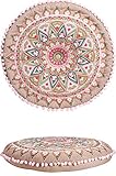 Orientalische Kissen Bodenkissen Bunt aus Baumwolle ø 55cm inklusive Füllung | Marokkanisches Sitzkissen Sitzpouf Badar -1- Rund | Orientalisches rundes Yogakissen Meditationskissen bestickt