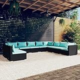 Homgoday Gartenmöbel Set 10-TLG. Gartenlounge mit Kissen Gartensofa Sitzgruppe Balkonmöbel Lounge Sofa Sitzgarnitur Gartenset Sofagarnitur für Garten Terrasse Balkon Schwarz Poly Rattan