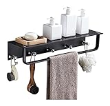 BODHIS Duschablage Badregal Badezimmer Regal Wandmontierter Dusch-Organizer Mit Haken, Handtuchhalter, Platz Aus Aluminium Für Küche Und Badezimmer Duschregal Duschkorb