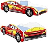 AS-TOR Kinderbett Jugendbett Autos 80x160 mit Matratze - Bett Schlafzimmer Kindermöbel Kinderbetten für Mädchen und Junge Hochwertige Möbelplatte Solide Sicher Rotes Auto
