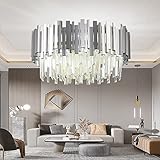 AHXIAOZN Modern Kronleuchter Kristall Leuchte,Kristall Deckenleuchte Silver,9xE14 Lichter für Esszimmer, Küche, Wohnzimmer, Schlafzimmer, Flur, Café,Bar