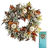 Ravcerol Herbstkranz | 18-Zoll-Herbstkränze für Haustür | Künstliche Herbst-Türkränze mit weißen Beeren, Ahornblättern und Kürbisernte-Kranz für Thanksgiving Home Decor