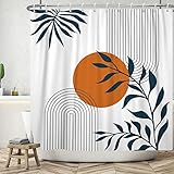 OFILA Abstrakte Duschvorhang, Mitte des Jahrhunderts, rund, Sonne, weiß, modern, minimalistisch, für Zuhause, Badezimmer, Duschvorhang, Badewannen, strapazierfähiges Polyestergewebe, 180x180 cm