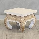 Oriental Galerie B-Ware Opiumtisch Opium Tisch Beistelltisch Massiv Holz Couchtisch Nachttisch Hocker - 25 cm Weiß Antik T6