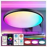 Deckenleuchte LED RGB Dimmbar Smart Deckenlampe - 12 Inch 24W Deckenlampe Farbwechsel mit Fernbedienung APP, 2700K-6500K Lampe Schwarz Rund Deckenbeleuchtung für Wohnzimmer Schlafzimmer Küchen