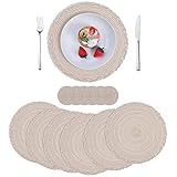 Yrendenge 6er Set Platzset mit Untersetzer, Tischset Boho, Platzsets Abwaschbar, Geflochtene Platzdeckchen Hitzebeständig Schmutzabweisend für Küche Esstisch Partys, Tischsets Rund Beige Weiß 38cm