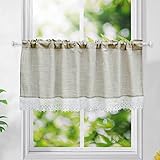 choicehot Bistrogardinen Kurzgardinen Landhaus Scheibengardine Spitze Küchenvorhänge Kurz Kleine Fenster Vorhang in Leinenoptik Kurzvorhang Vintage 1 Stück 60x120cm(H×B)