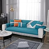 SYkbb Sofabezüge Sofabezug, Universal-Couchbezüge Chenille-Sofa-Schonbezug für vier Jahreszeiten, einfarbiges Band, Stickerei, Möbelbezug für Loveseats Sektionalsofas (Farbe: Blau, Größe: 110 x 2