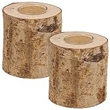 2er Set Deko Teelichthalter ''Rustica'' - Größe M - Naturholz-Baumstamm mit Glas-Einsatz - Weisse Birke - Höhe ca 10 cm - 2er Set Dekoration Windlicht Kerzenhalter