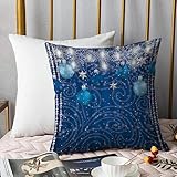 kissenbezüge 45x45cm,Schneeflocken-Blütenblätter, Weihnachten, blaue Kugeln, Glitzersterne, P,Deko Kissenbezug für Wohnzimmer Büro Garten Sofa, Polyester Zierkissenbezug mit unsichtbarem Reißverschluß