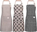 Veraing 3 Stück Schürze, Baumwolle Leinen Kochschürze Verstellbare Küchenschürze mit Taschen Damen und Männer zum Kochen oder Backen beige