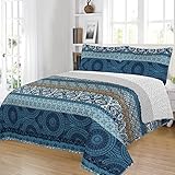 ETREXONLINE Tagesdecke Bettüberwurf 180x260cm Reversibel 100% Mikrofaser Extra Weiche mit 1 Kissenbezügen 50 X 70 cm, Tagesdecke Bettüberwurf für Einzelbett 80/90, für Frühling und Sommer - Mandala