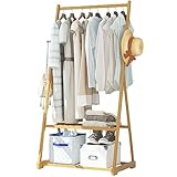 Garderobenständer Bambus, freistehender Kleiderständer, Garderobe mit Kleiderstange, 2 Ablagen,2 Haken für Kleidung,geeignet für Eingänge, Flure und Schlafzimmer