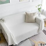Homxi Sofaüberwurf 2 Sitzer,Sofahusse Universal Einfarbig Sofahusse Baumwolle Handtuch Sofa Weiß Couchbezug Universal 130x260CM