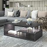 Vanimeu Moderner Couchtisch, Zementgraues Finish, LED-Beleuchtung, Wohnzimmer-Sofatisch, Büro