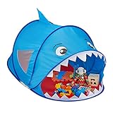 Relaxdays 10033025 Spielzelt Hai, Pop Up Zelt Kinder, Jungen & Mädchen, Kinderzelt drinnen & draußen, 86 x 100 x 182 cm, blau/rot